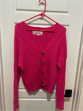 Pink Martini Hot Pink Cable Knit Button-Front Cardigan